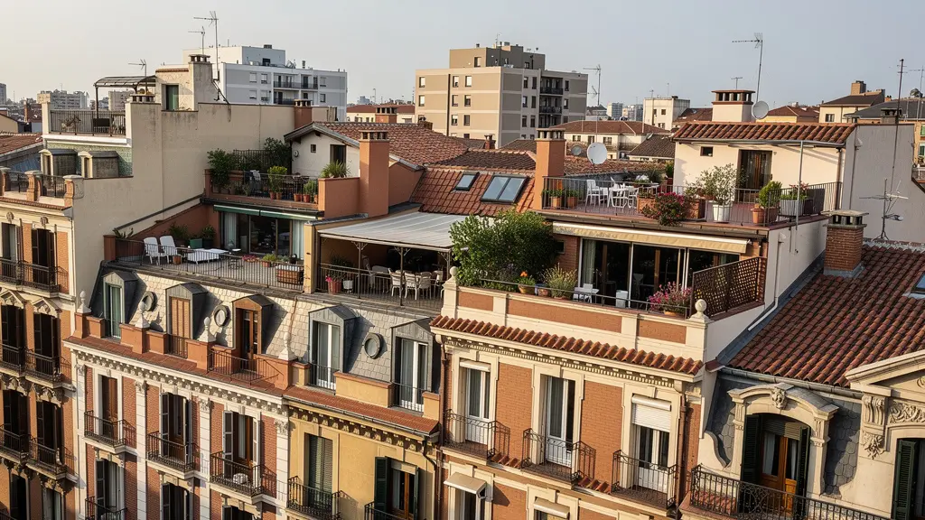 Vista panorámica del skyline de Madrid con edificios residenciales